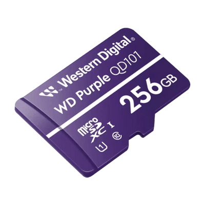 Memoria micro SD 256GB C10 U1 V10 R-W 100/60 Mbps WD Purple QD101 SURVIELLANCE WDD256G1P0C/256GB para cámaras IP y video vigilancia
