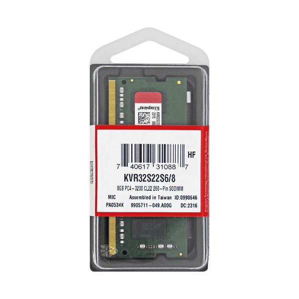 Memoria RAM DDR4 SO-DIMM 8GB 3200MHZ CL22 Laptop Kingston® | 1.2V