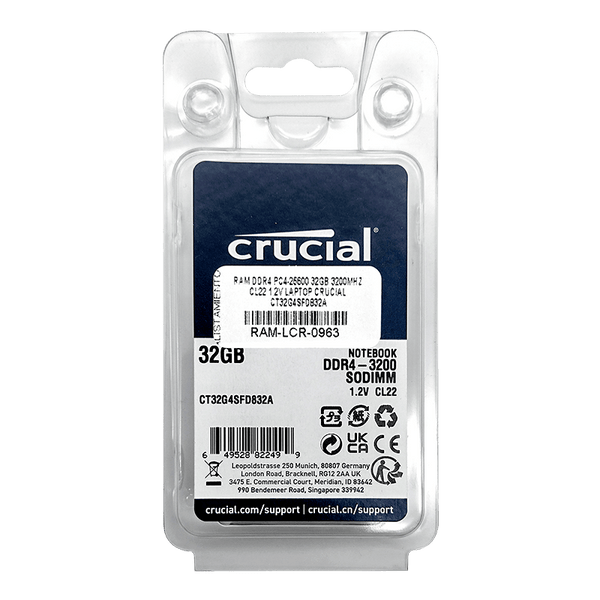 Memoria RAM para portátil DDR4 PC4-25600 32GB 3200MHZ CL22 laptop  Crucial CT32G4SFD832A