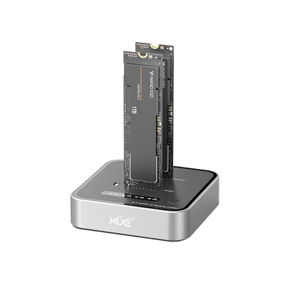 Duplicador Clonador SSD SSD NVME M.2 M-KEY, Doble BAHÍA, 1-FAN, USB-C 20GBPS, BS-SD08, color Gris, marca XUE