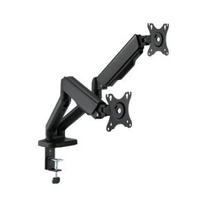 Brazo soporte ergonómico para 2 (dos) monitores tipo VESA 17-32" con resorte  y administración de cables, color negro, marca XUE® Modelo C024E