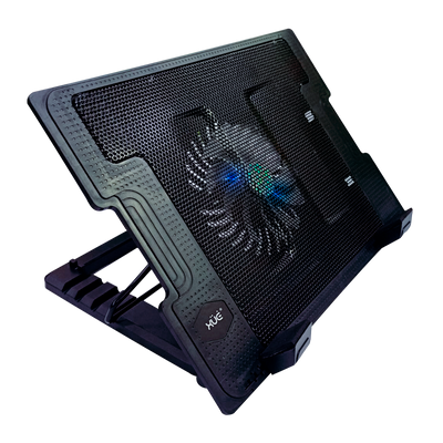 Base Disipadora de calor tipo Stand con 1-ventilador, 4-Posiciones, 2 puertos USB, color Negro, marca XUE CSV1