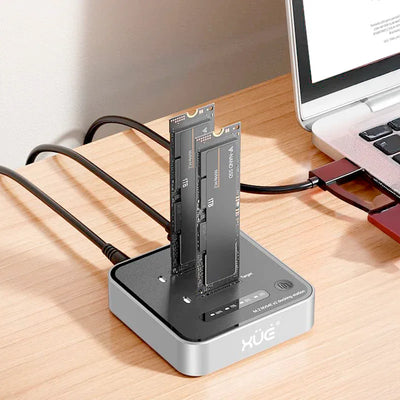 Duplicador Clonador SSD SSD NVME M.2 M-KEY, Doble BAHÍA, 1-FAN, USB-C 20GBPS, BS-SD08, color Gris, marca XUE