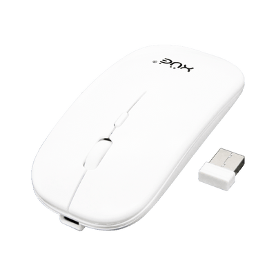 Mouse Inalámbrico Silencioso XUE 1600 DPI USB-C Blanco Bluetooth + 2.4GHz
