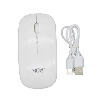 Mouse Inalámbrico Silencioso XUE 1600 DPI USB-C Blanco Bluetooth + 2.4GHz