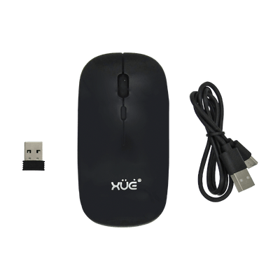 Mouse Inalámbrico Silencioso XUE 1600 DPI USB-C Negro Bluetooth + 2.4GHz