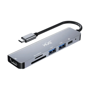 Docking Station XUE® 6-1 Tipo-C 3.1 Gen1 a 1 * HDMI 4K + PD 100W + 1*USB3.0 + 1*USB2.0 + SD/TF, Color Gris, Marca XUE®