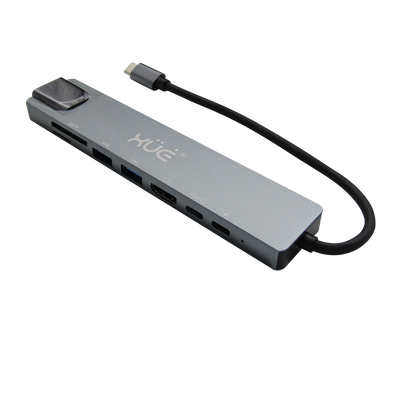Docking Station 8 en 1 USB-C XUE® HDMI 4K, RJ45, PD 100W | Gris