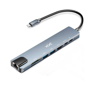 Docking Station 8 en 1 USB-C XUE® HDMI 4K, RJ45, PD 100W | Gris