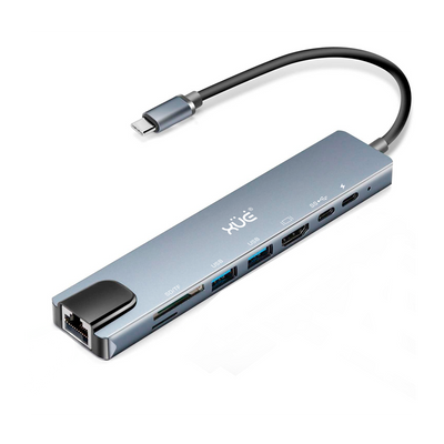 Docking Station 8 en 1 USB-C XUE® HDMI 4K, RJ45, PD 100W | Gris
