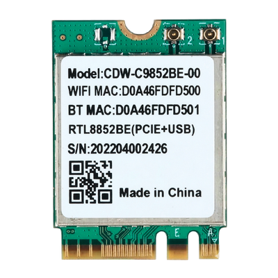 Tarjeta de WIFI M.2 2230 Dual Band WIFI6 2.4G/5G 1800M 802.11AX BT5.2 REALTEK RTL8852BE | Verde