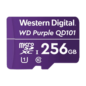 Memoria micro SD 256GB C10 U1 V10 R-W 100/60 Mbps WD Purple QD101 SURVIELLANCE WDD256G1P0C/256GB para cámaras IP y video vigilancia