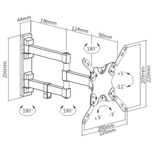 Soporte de Pared para TV 13-42” y 20kg Vesa 75x75-200x200 Metal, color negro, XUE® BAS1342