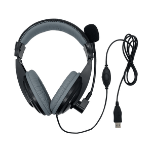 Diadema XUE® USB 2.0 H520 con Mic giratorio, color negro/gris c/control de volumen dial en cable