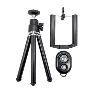 Trípode metálico de 18CM para webcam y celular 6.5", negro, con control remoto Bluetooth, marca XUE®